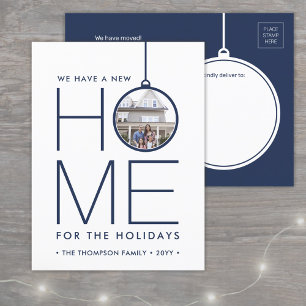 New Home Christmas Ornament Photo Navy Blue White Holiday Postcard