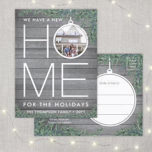 New Home Christmas Ornament Photo Wood & Greenery Holiday Postcard
