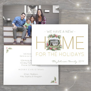 New Home Christmas Wreath Address Change 2 Photo Holiday Card