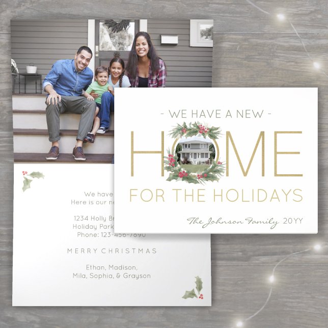New Home Christmas Wreath Address Change 2 Photo Holiday Card (Creator Uploaded)