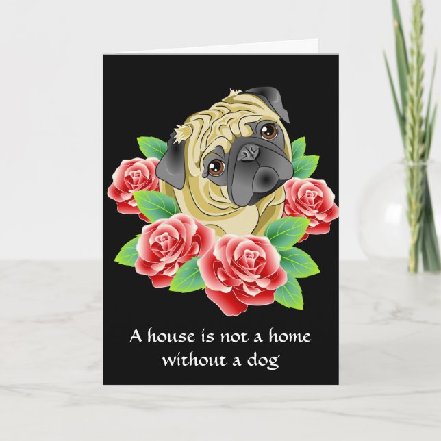 New Home Congratulations Card - Tattoo Style Pug (Front)