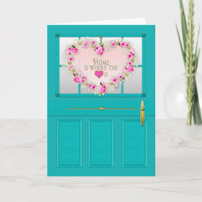 New Home - Congratulations - Door with pink wreath Card (Front)