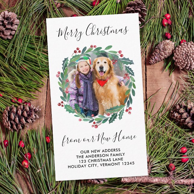 New Home Custom Photo Greenery Wreath Moving Enclosure Card (Creator Uploaded)