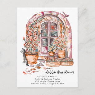 New Home - Cute New Address Watercolor Door Announcement Postcard