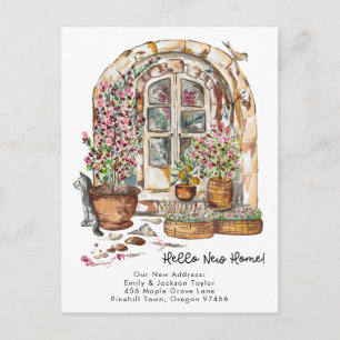 New Home - Cute New Address Watercolor Door Announcement Postcard