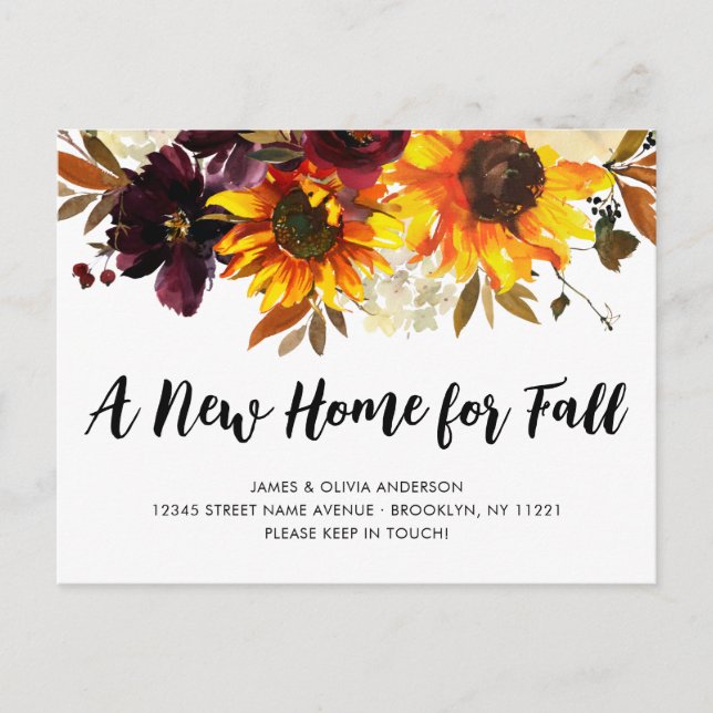 New Home Fall Season Address Boho Sunflower Moving Announcement Postcard (Front)