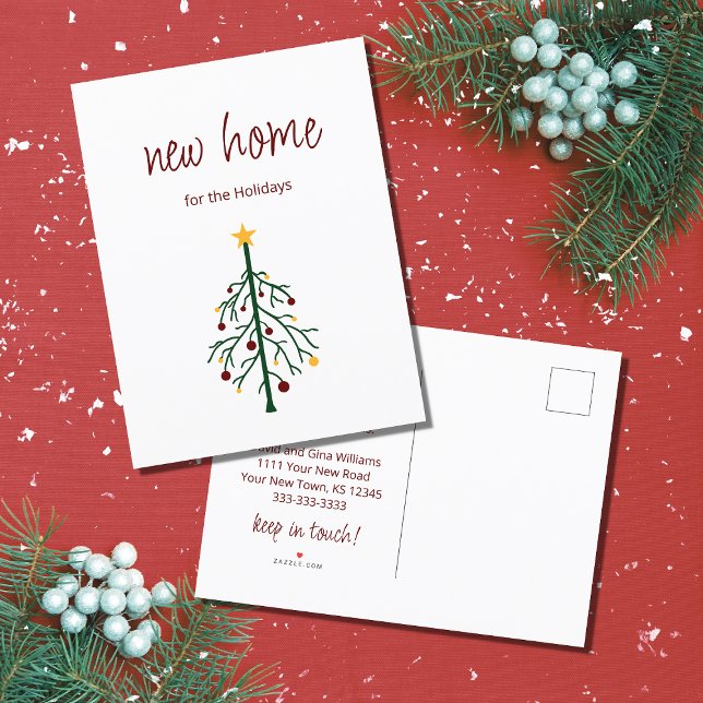 New Home Festive Christmas Tree Moving  Announcement Postcard (Creator Uploaded)