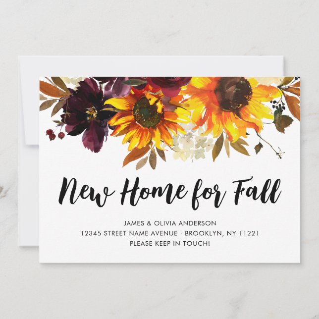 New Home for Fall Autumn Sunflower Moved Moving Announcement (Front)