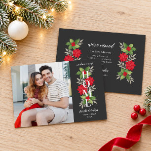 New Home for Holidays Gray Photo Moving Holiday Card