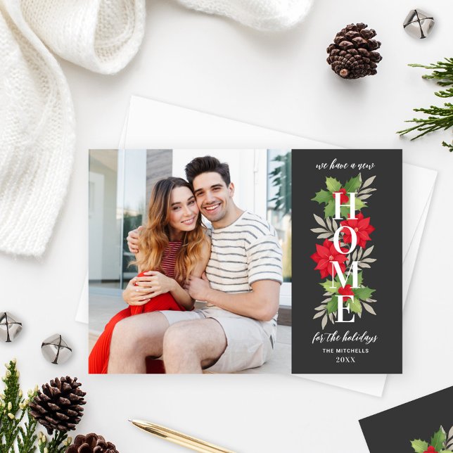 New Home for Holidays Gray Photo Moving Holiday Card (Creator Uploaded)