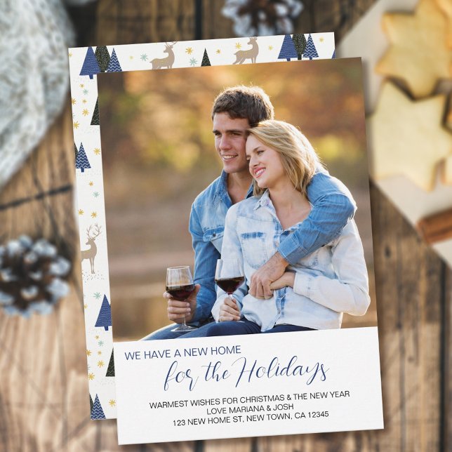 New Home for Holidays Square Photo New Address Hol Holiday Card (Creator Uploaded)