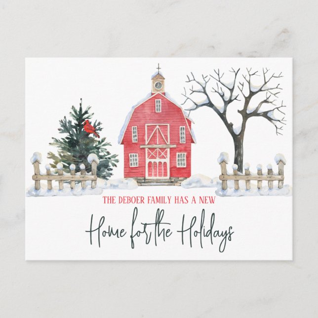 New Home for the Holidays, Barn Moving Annoucement Postcard (Front)