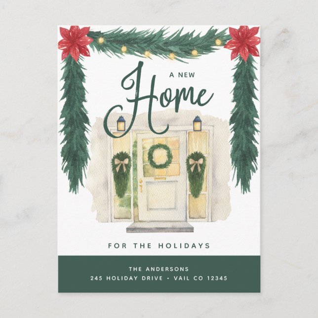 New Home for the Holidays | Change of Address Holiday Postcard (Front)