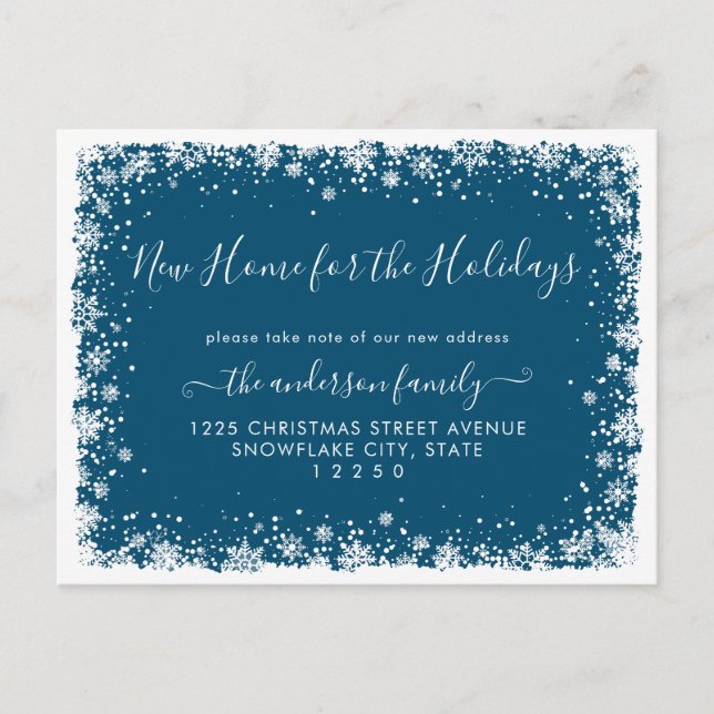 New Home For the Holidays Christmas Snow Moving Announcement Postcard (Front)