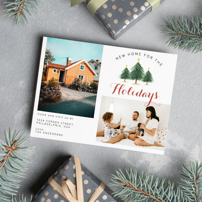 New Home For the Holidays Christmas Tree Moving Announcement Postcard (Creator Uploaded)