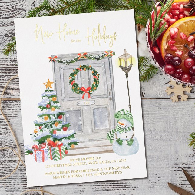 New Home for the Holidays Door Number Gold Foil Holiday Card (Creator Uploaded)