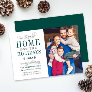 New Home for the Holidays Elegant Dark Green Photo Holiday Card