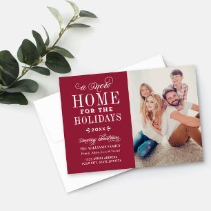 New Home for the Holidays Elegant Dark Red Photo Holiday Card