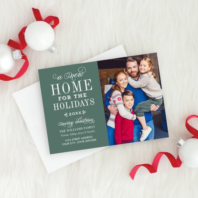 New Home for the Holidays Elegant Green Photo Holiday Card (Creator Uploaded)