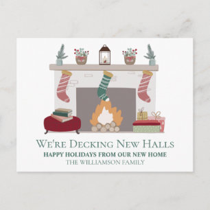 New Home for the Holidays   Fireplace & Stockings Postcard