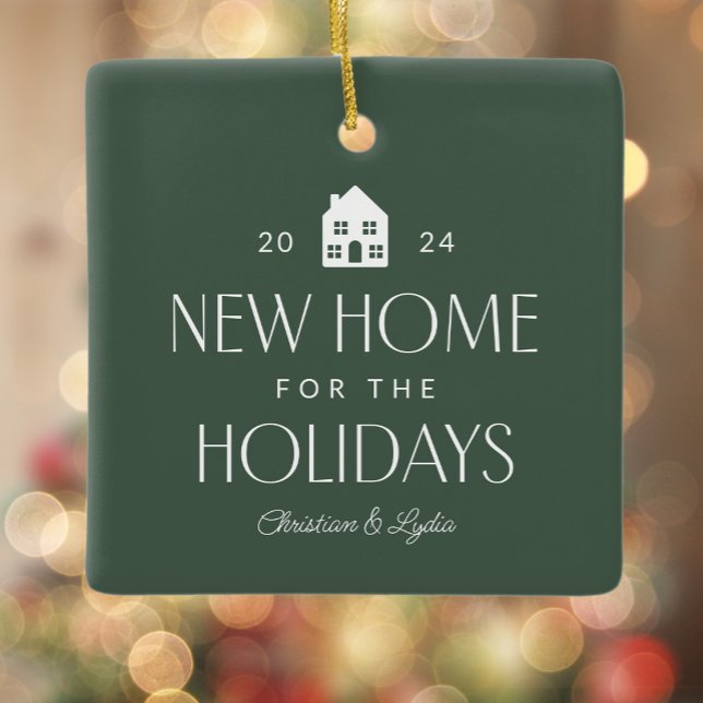 New home for the holidays green photo Christmas Ceramic Ornament (Creator Uploaded)