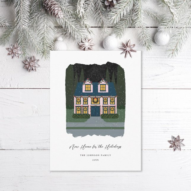 New Home for the Holidays Illustrated Holiday Postcard (Creator Uploaded)