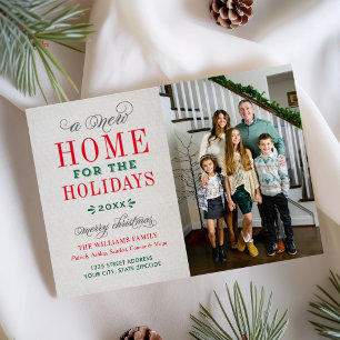 New Home for the Holidays Red Green Elegant Photo Holiday Card
