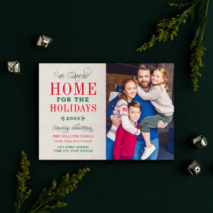 New Home for the Holidays Red Green Elegant Photo Holiday Card