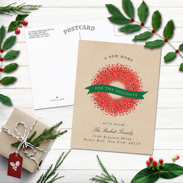 New Home For The Holidays | Rustic Kraft Moving Announcement Postcard (Creator Uploaded)