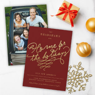 New Home For The Holidays Stylish Script Photo Holiday Card