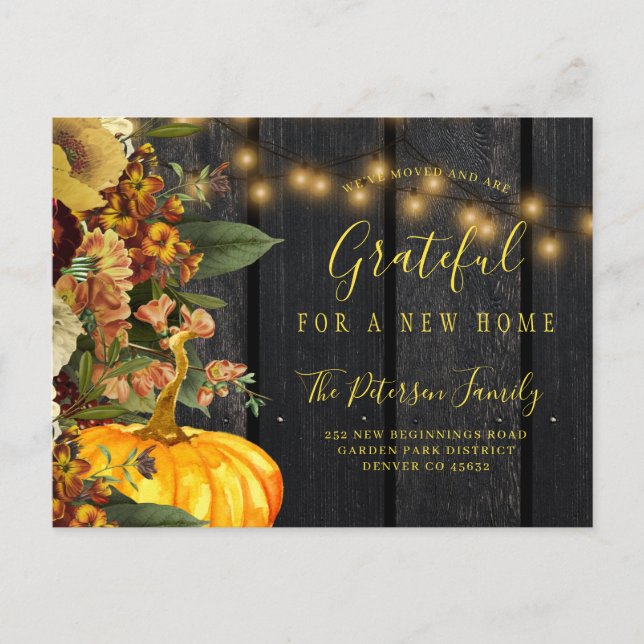 New home for the holidays Thanksgiving moving Announcement Postcard (Front)