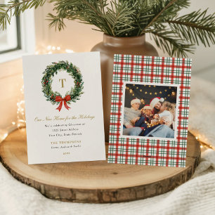 New Home for the Holidays Wreath Monogram Holiday Card