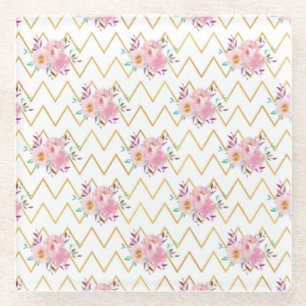 New Home Gift Purple And Green Floral Fabric Glass Coaster