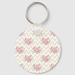 New Home Gift Purple And Green Floral Fabric Key Ring