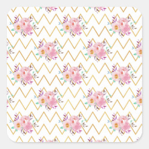 New Home Gift Purple And Green Floral Fabric Square Sticker