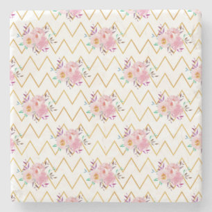 New Home Gift Purple And Green Floral Fabric Stone Coaster