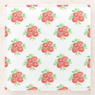 New Home Gift Purple Floral Pillow Glass Coaster