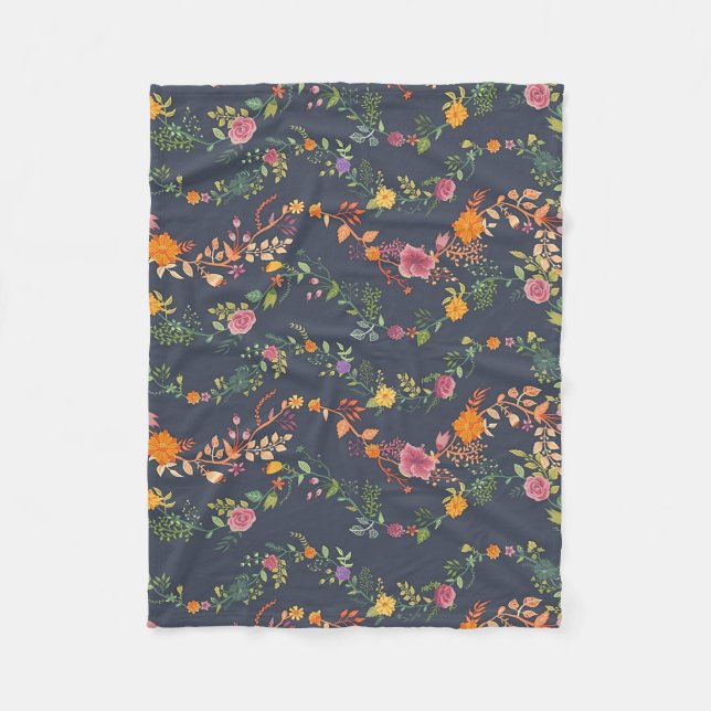 New Home Gift | Simple Floral Pattern Fleece Blanket (Front)