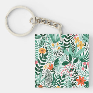 New Home Gift Tropical Seamless Floral Key Ring
