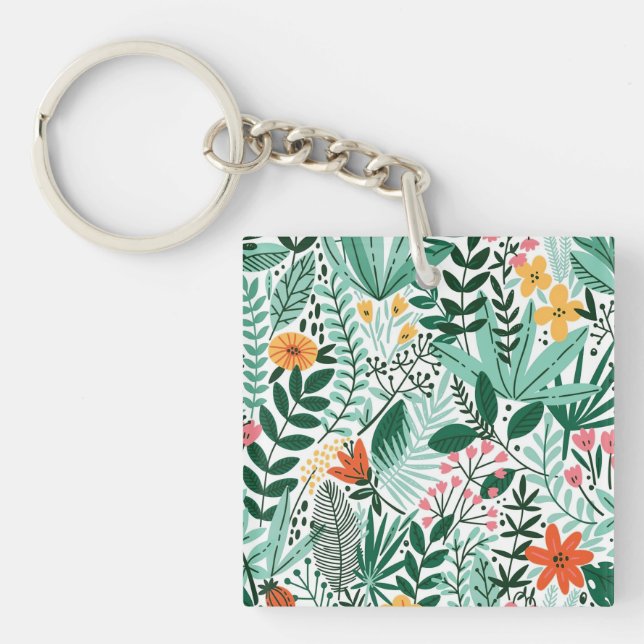 New Home Gift Tropical Seamless Floral Key Ring (Front)