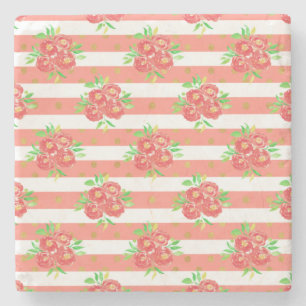 New Home Gift Yellow Floral Bunting Stone Coaster