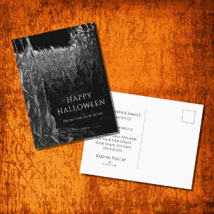 New Home Gothic Halloween Black White Moving  Announcement Postcard