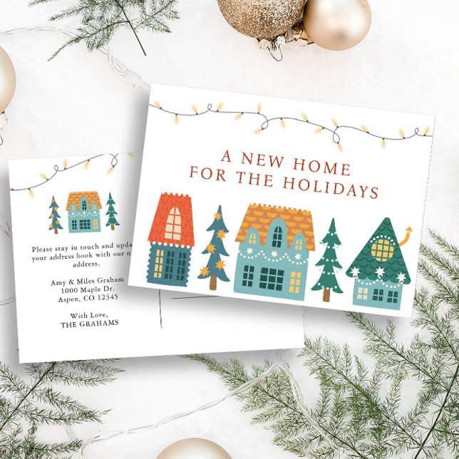 New Home Holiday Postcard (A New Home For The Holidays Postcard with cute retro houses)