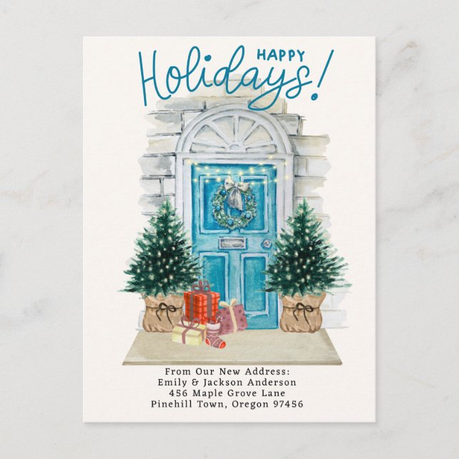 New Home - Holidays Christmas Door Moving  A Announcement Postcard (Front)