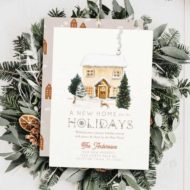 New Home House Hares Winterscape Christmas Holiday Card (Creator Uploaded)