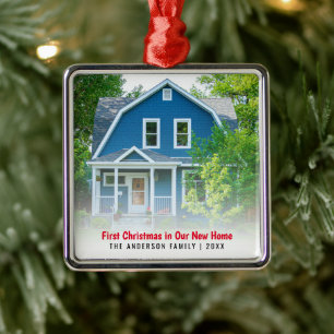 New Home House Photo First Christmas Metal Ornament