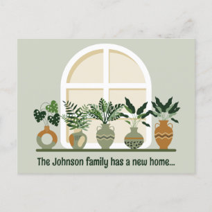 New Home House Plants Windowsill Change of Address Postcard