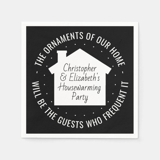 New Home Housewarming Party Black and White Modern Napkin (Front)