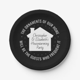 New Home Housewarming Party Black and White Modern Paper Plate
