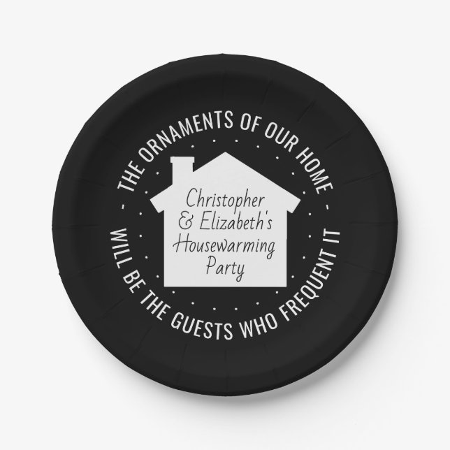 New Home Housewarming Party Black and White Modern Paper Plate (Front)